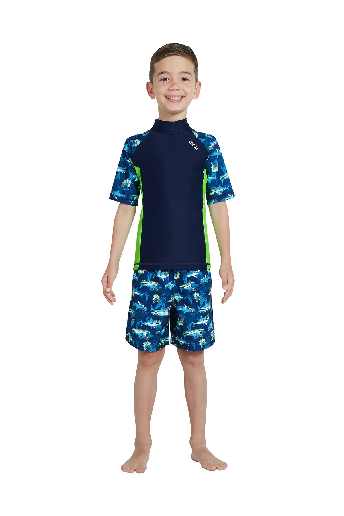 Boys Short Sleeve Sharks AOP Rashguard