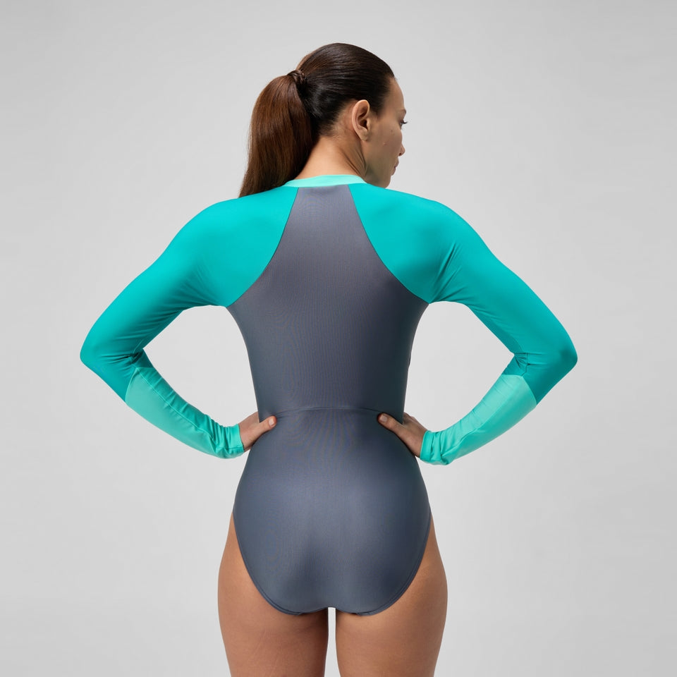 Womens Colour Block Long Sleeve Swimsuit