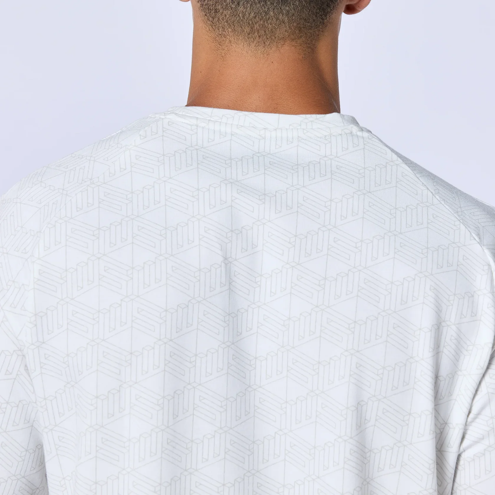 Mens Essential Active Tee-Pearl White Print