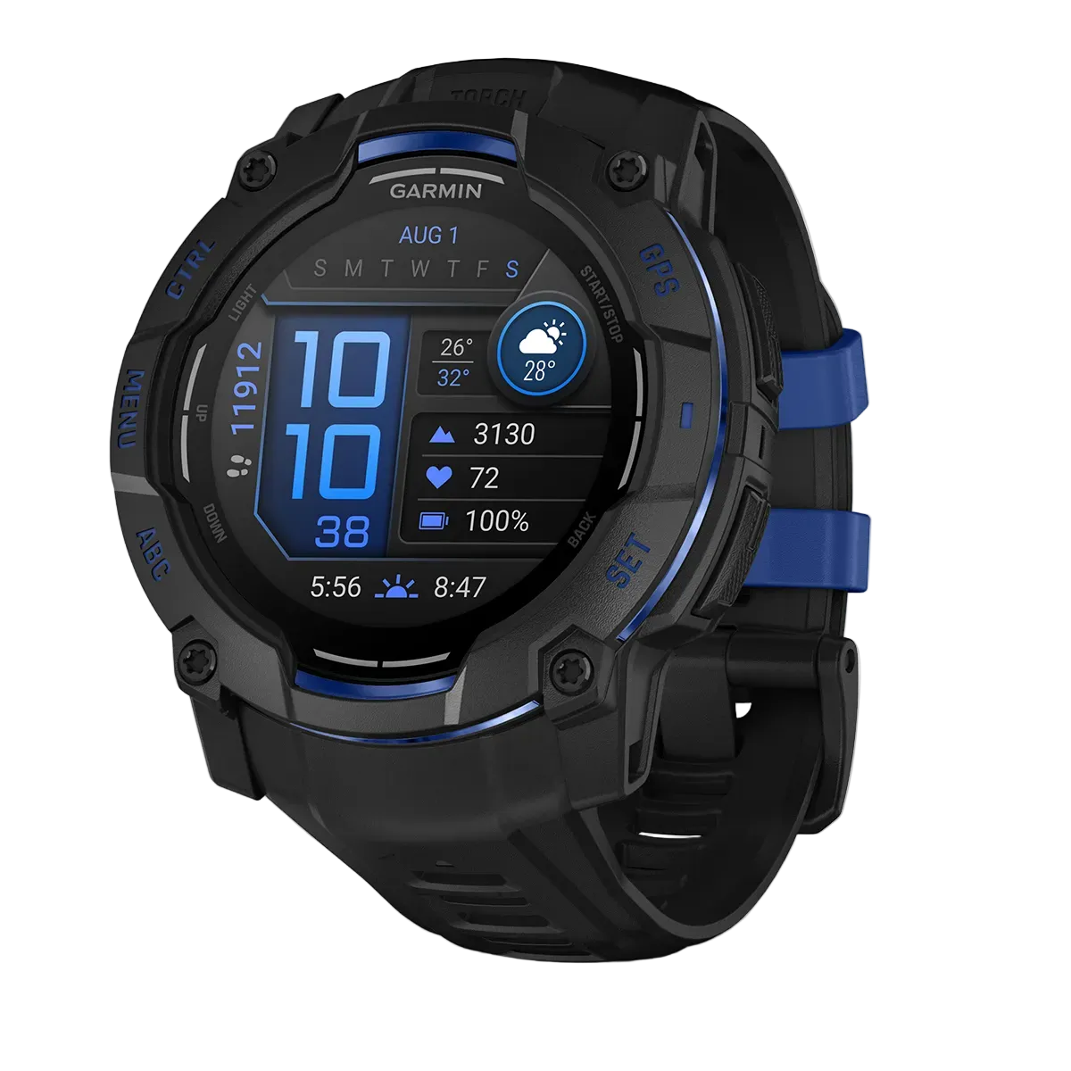 Instinct 3 Amoled Black Black Bolt Blue Silicone Band 50 MM
