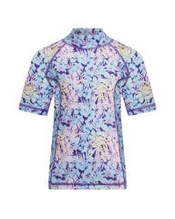 Girls Floral Rainbow Short Sleeve RashGuard