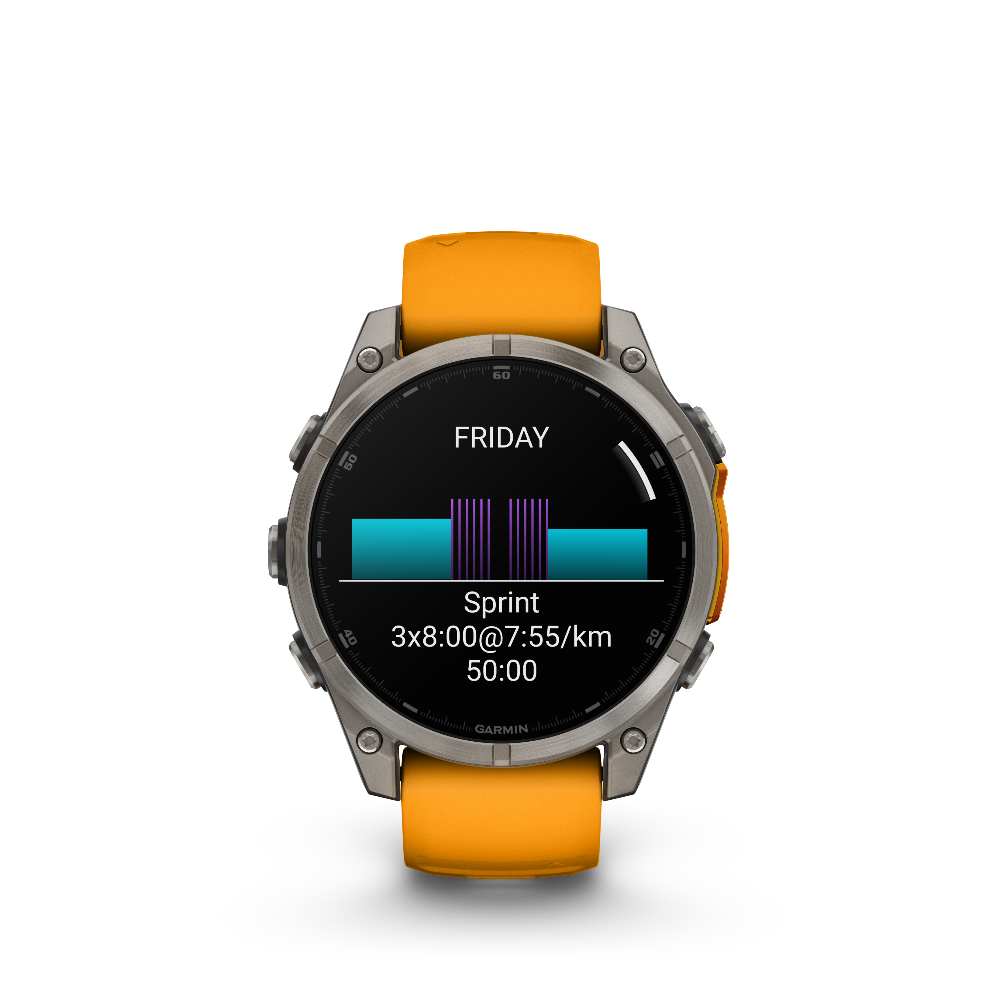 Fenix 8 Amoled Sapphire Titanium Orange Silicone Band 47MM