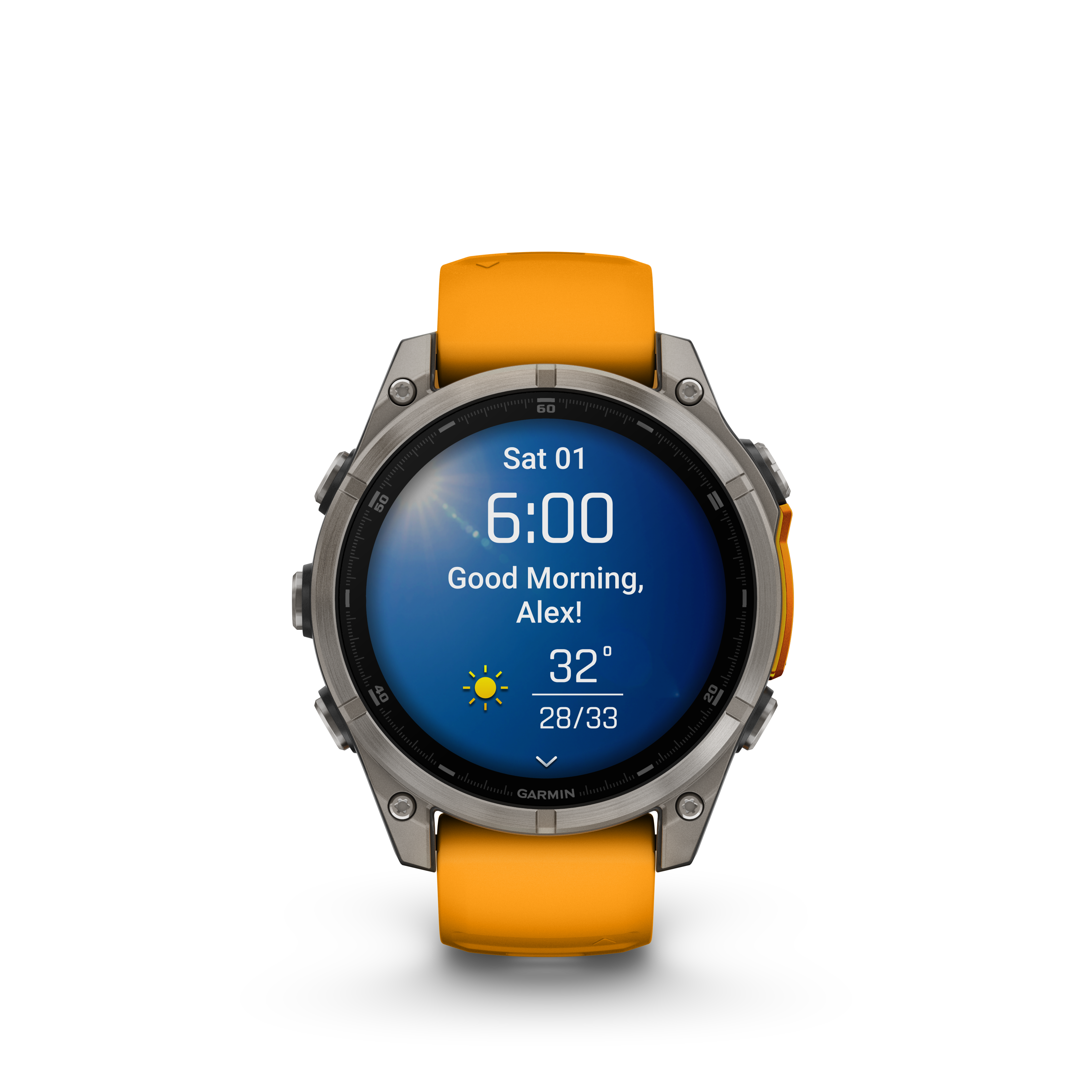 Fenix 8 Amoled Sapphire Titanium Orange Silicone Band 47MM