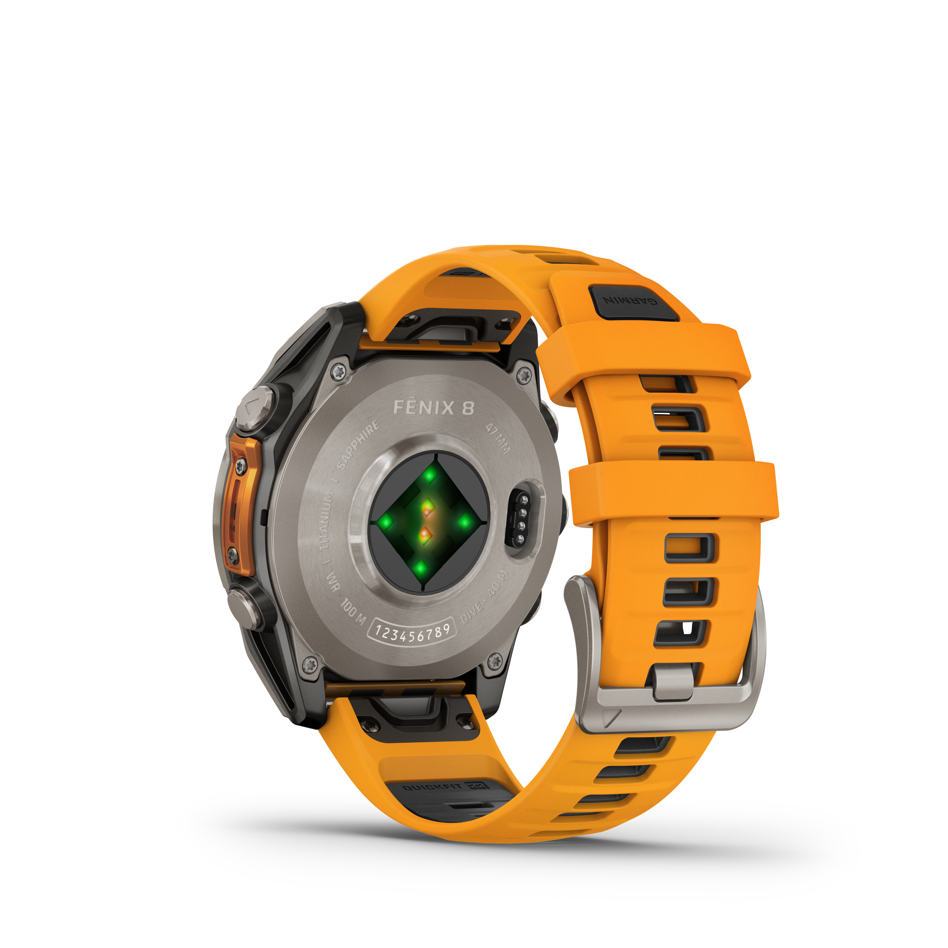 Fenix 8 Amoled Sapphire Titanium Orange Silicone Band 47MM