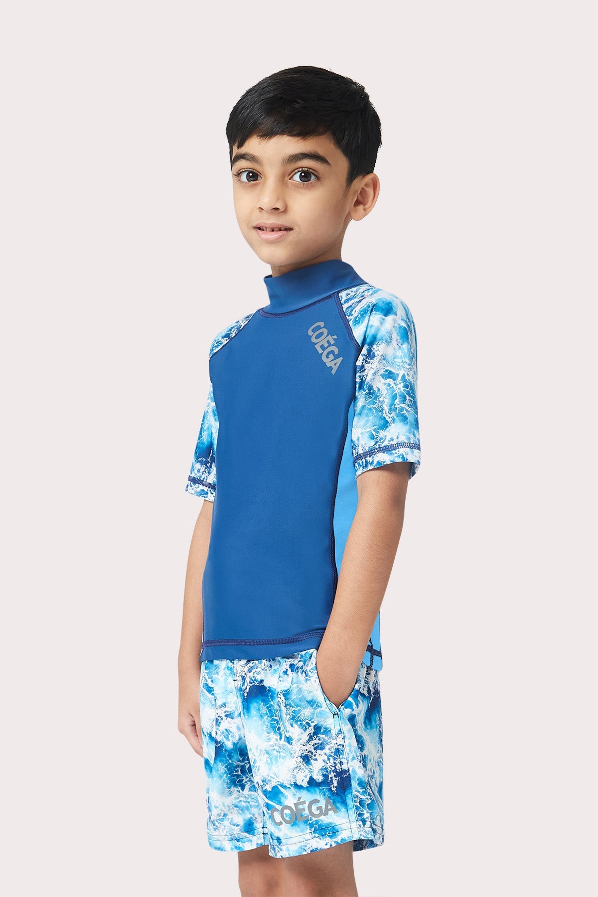 Boys Printed Waves Short Sleeve RashGuard