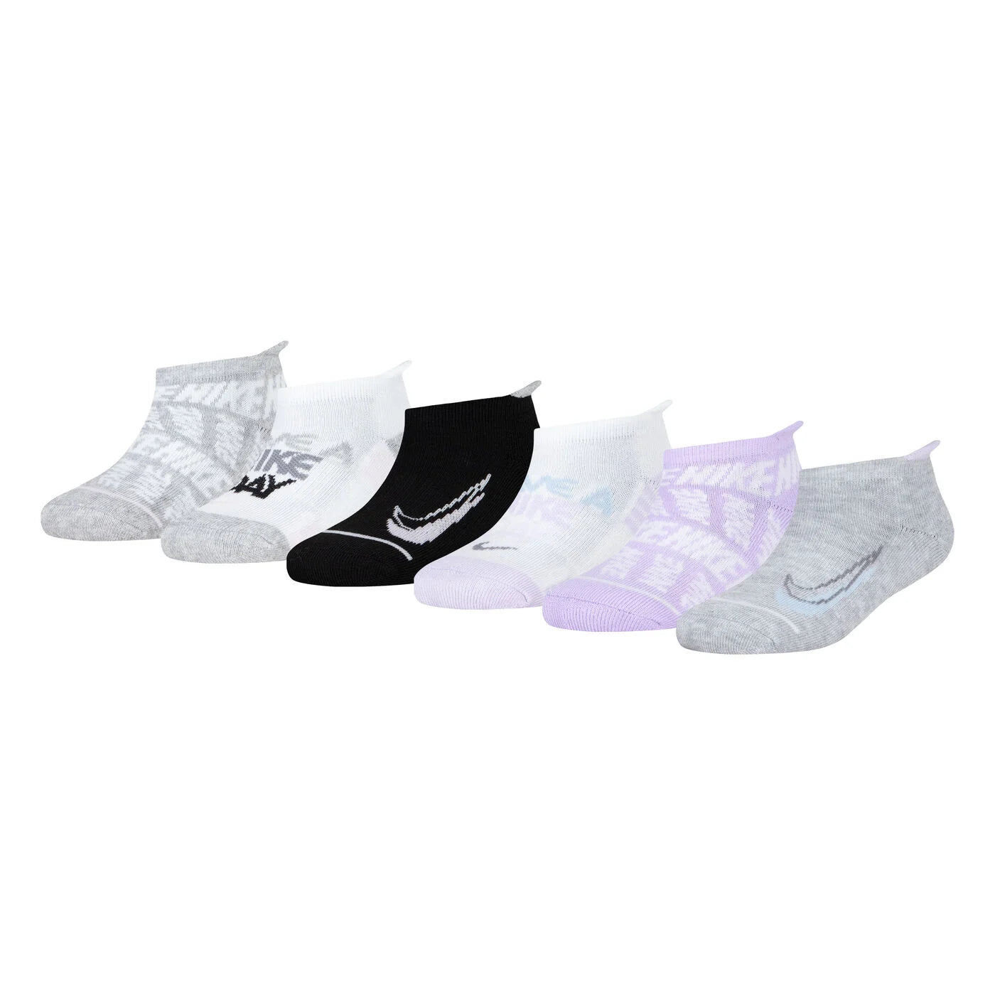 6 Pack Girls Metallic Swoosh No Show Socks