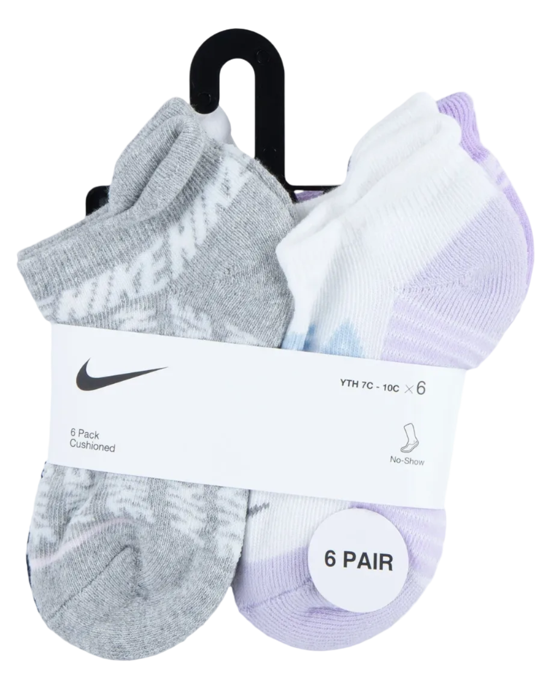 6 Pack Girls Metallic Swoosh No Show Socks
