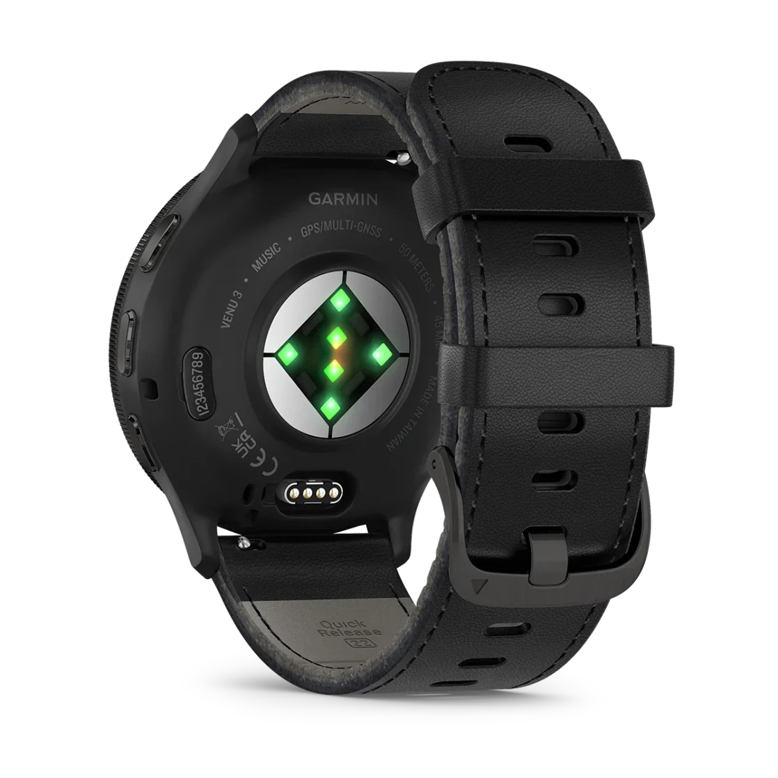 * Venu 3 Slate Stainless-Steel Bezel With Black Case And Black Leather Band