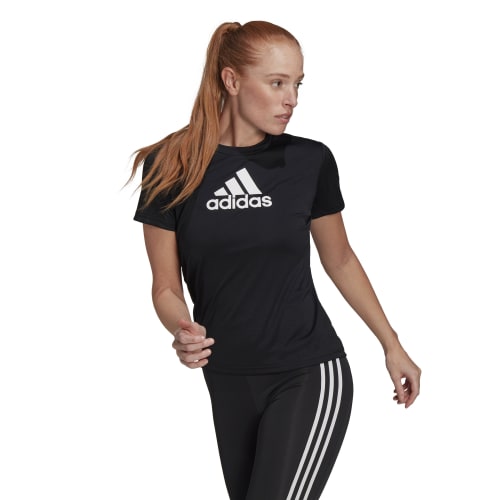Womens Badge of Sport Logo Racerback Light Impact Sports Bra