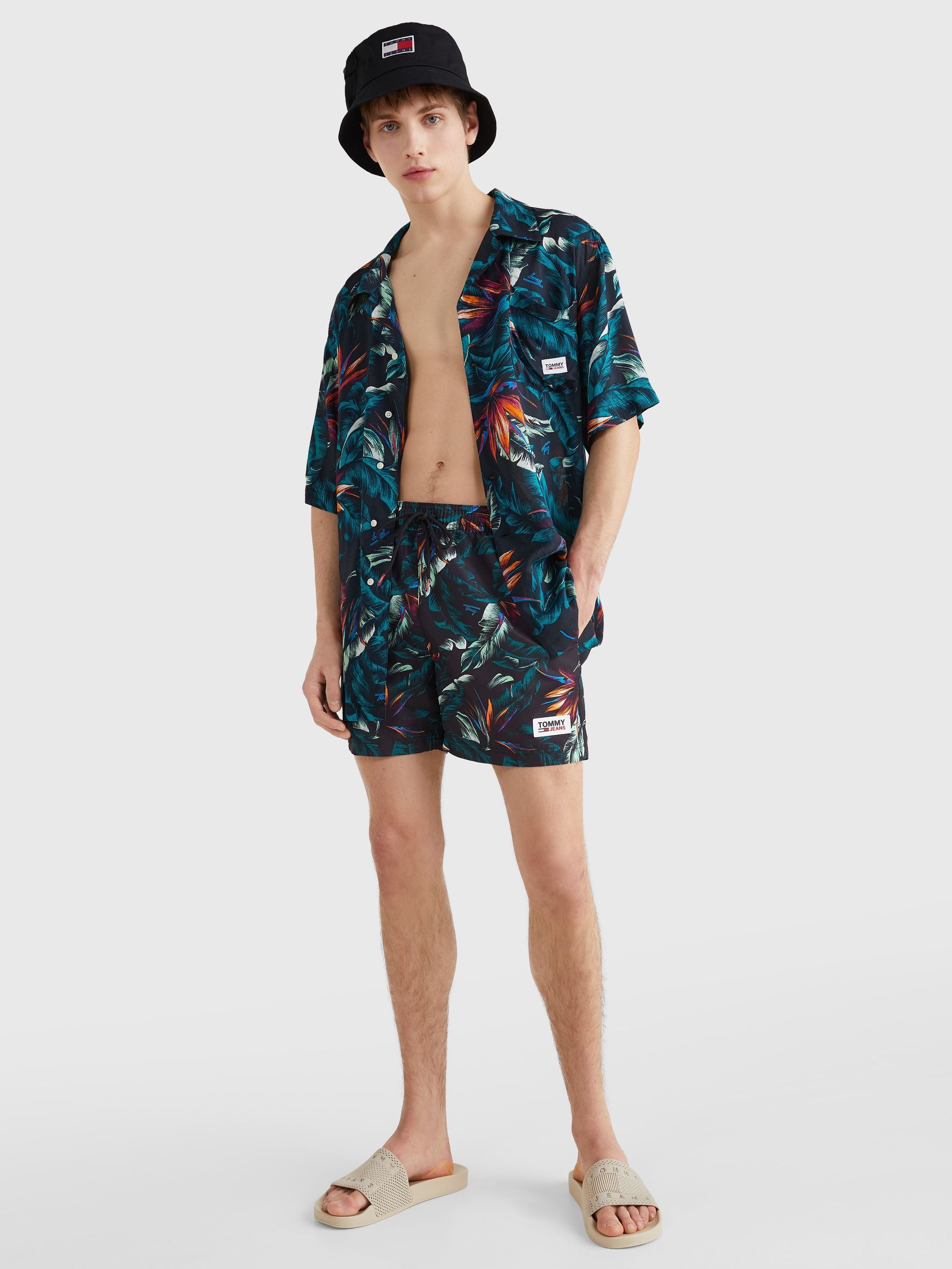 Mens Essential Print Mid Length Swim Shorts